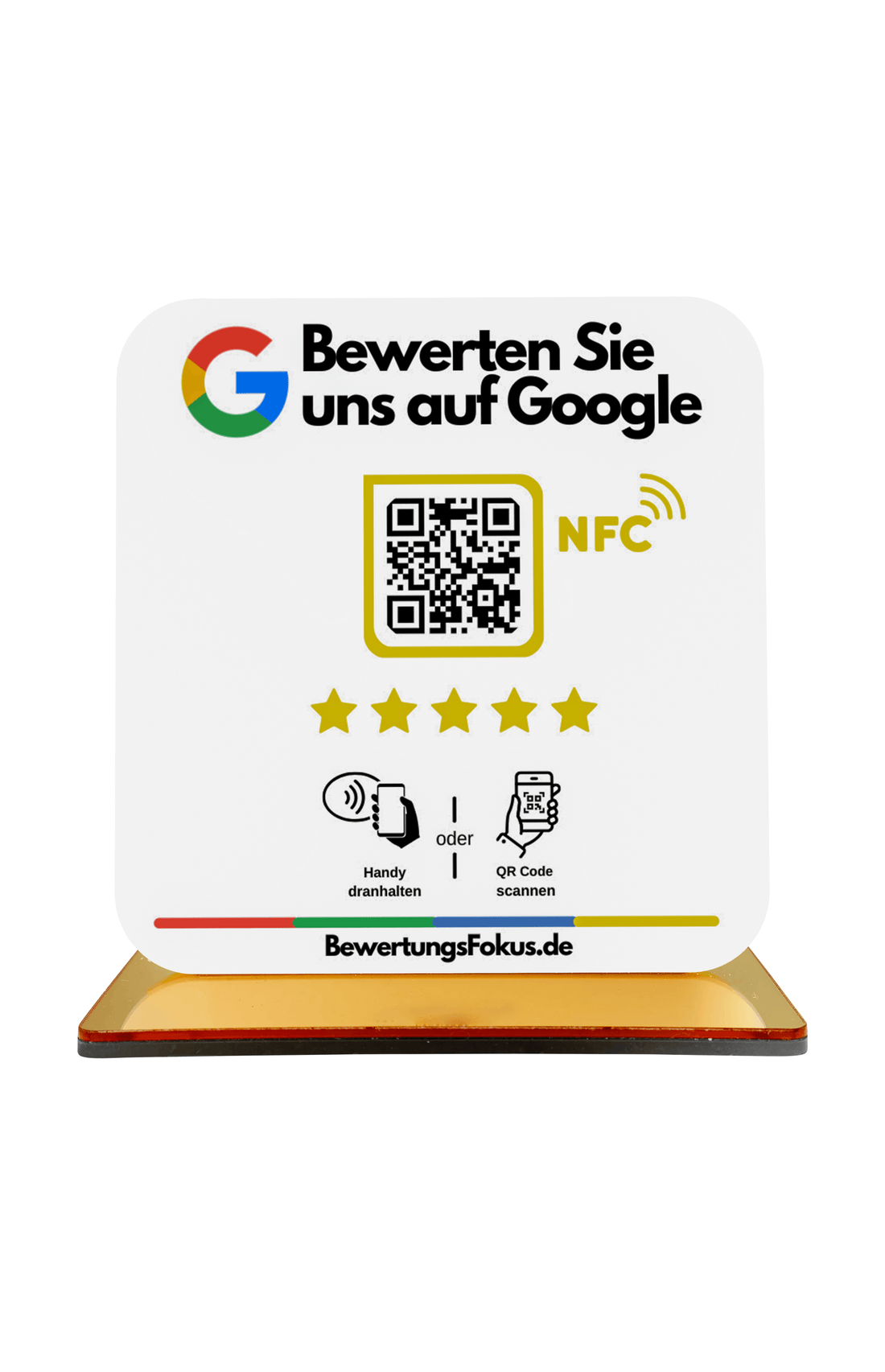 NFC+QR Code-Tischaufsteller Premium | Echtzeit-Google-Bewertungen | Bewertungsfokus